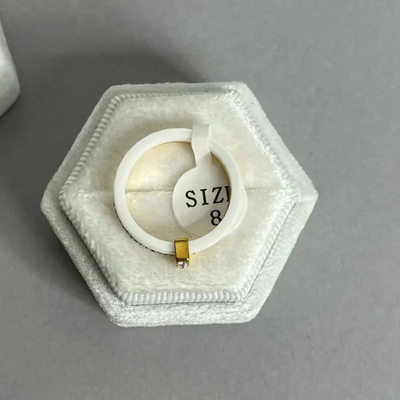 Stainless Steel Ceramic Zircon Gold Plated White Ring - Picture 4 of 8